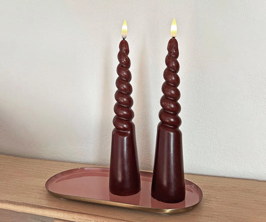 2 Bougies "Agathe" Torsadées Led - Marron