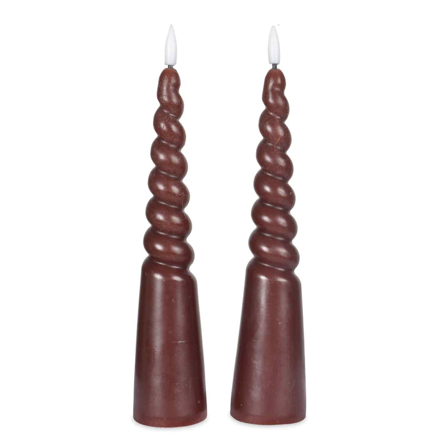 2 Bougies "Agathe" Torsadées Led - Marron